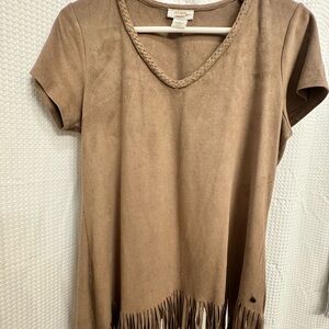 Wrangler Tan Fringed Soft Short Sleeve Tunic